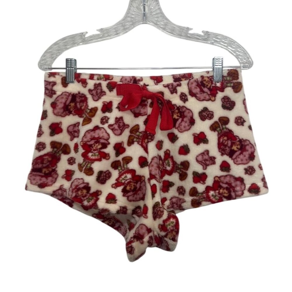 Strawberry Shortcake Plush Sleep Shorts Large Red White Tie Casual Lounge